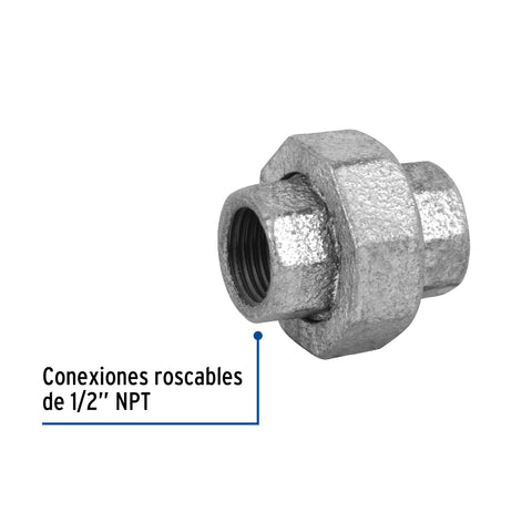 Tuerca unión 1/2' acero galvanizado, FOSET | CG-971 | 47479