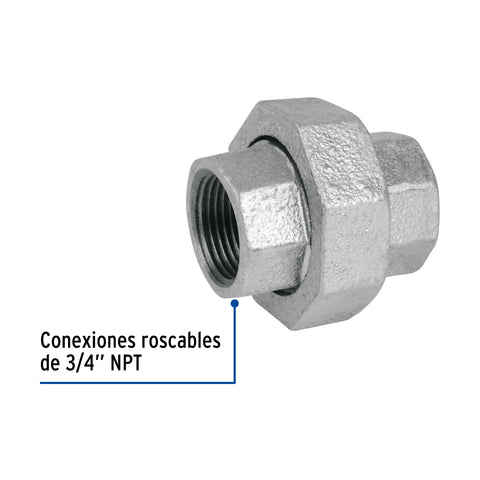 Tuerca unión 3/4' acero galvanizado, FOSET | CG-972 | 47480
