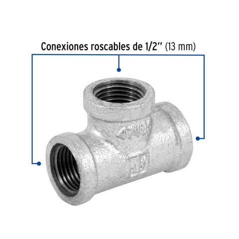 Tee sencilla 1/2' acero galvanizado, FOSET | CG-701 | 47485