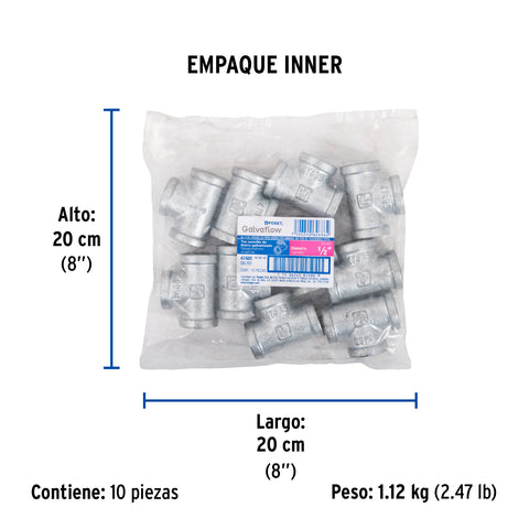 Tee sencilla 1/2' acero galvanizado, FOSET | CG-701 | 47485
