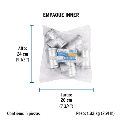 Tee sencilla 1' acero galvanizado, FOSET | CG-703 | 47487