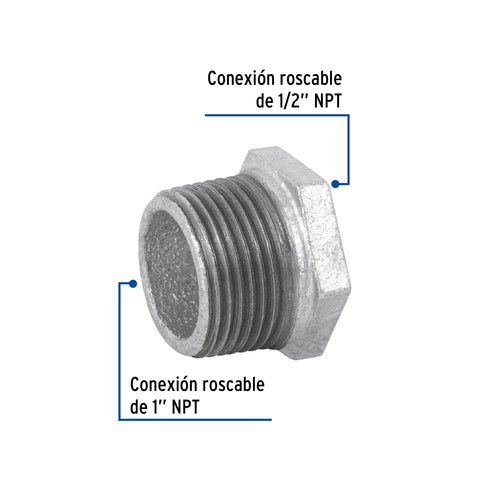 Reducción bushing acero galvanizado 1'x1/2', FOSET | CG-232 | 47504