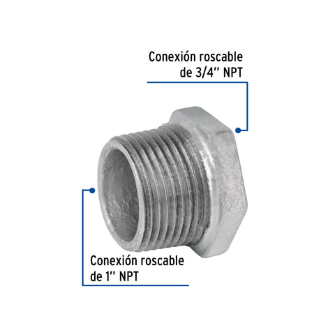 Reducción bushing acero galvanizado 1'x 3/4', FOSET | CG-233 | 47505