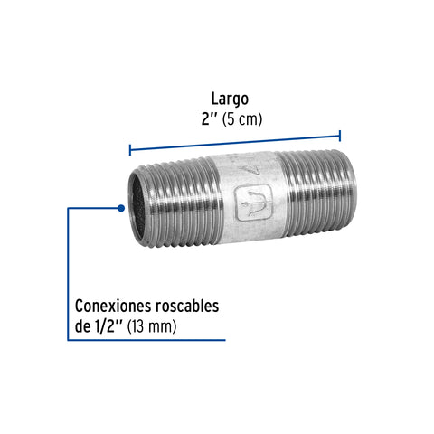 Niple de acero galvanizado 1/2' x 2', FOSET | CG-401 | 47516