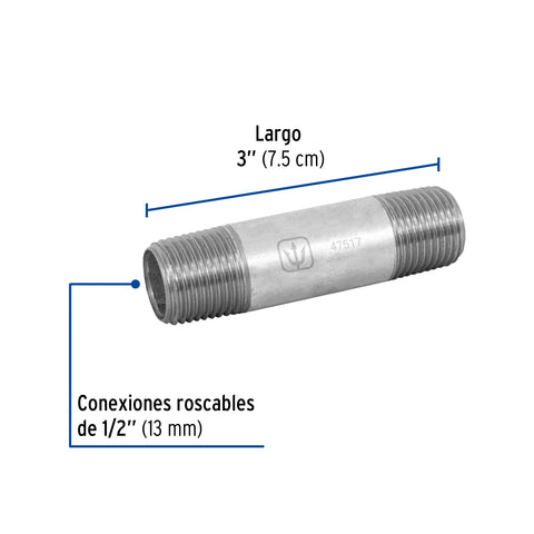 Niple de acero galvanizado 1/2' x 3', FOSET | CG-402 | 47517