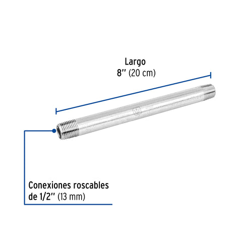 Niple de acero galvanizado 1/2' x 8', FOSET | CG-405 | 47520