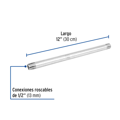 Niple de acero galvanizado 1/2' x 12', FOSET | CG-406 | 47521