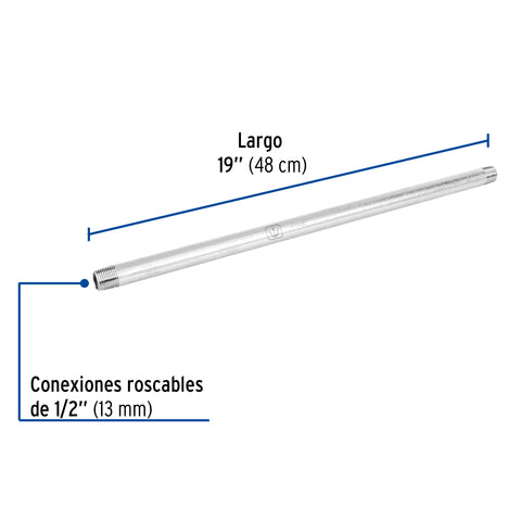 Niple de acero galvanizado 1/2' x 19', FOSET | CG-407 | 47522