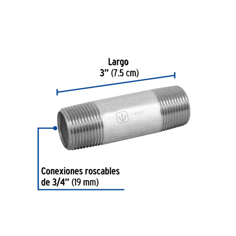 Niple de acero galvanizado 3/4' x 3', FOSET | CG-412 | 47527