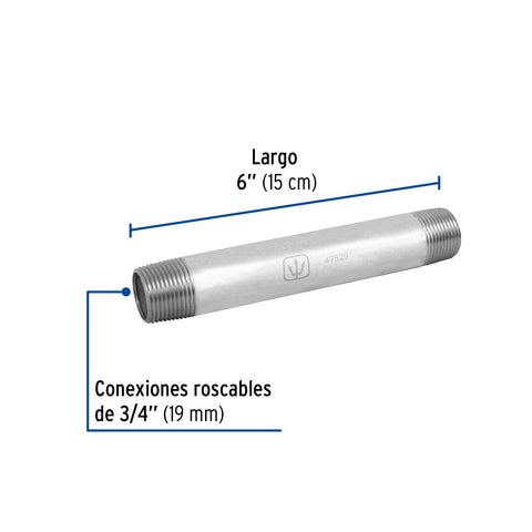 Niple de acero galvanizado 3/4' x 6', FOSET | CG-414 | 47529