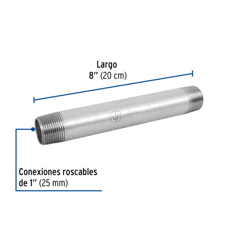 Niple de acero galvanizado 1' x 8', FOSET | CG-420 | 47535