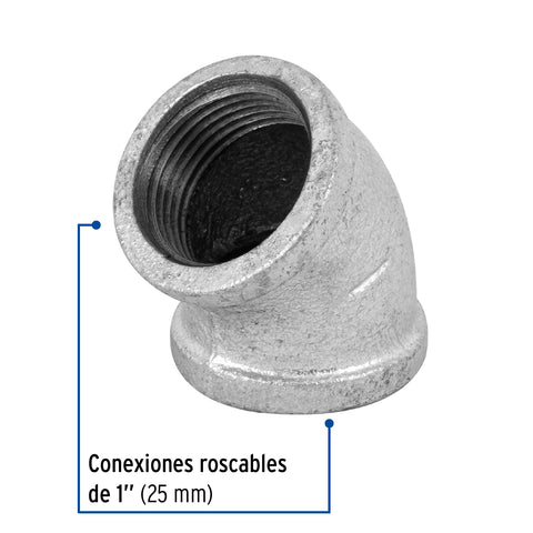 Codo 45° acero galvanizado de 1', FOSET | CG-863 | 47541