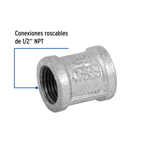 Cople reforzado de acero galvanizado de 1/2', FOSET | CG-201 | 47550