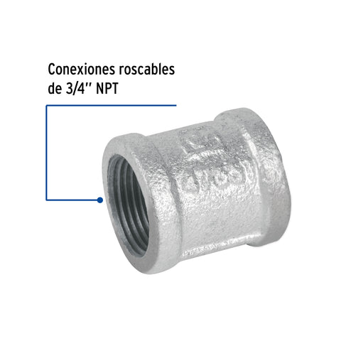 Cople reforzado de acero galvanizado de 3/4', FOSET | CG-202 | 47551