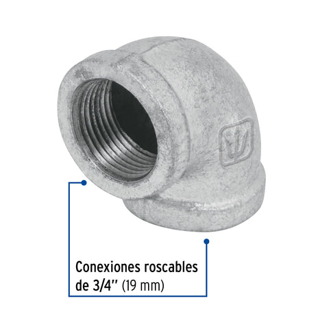Codo 90° acero galvanizado de 3/4', FOSET | CG-502 | 47558