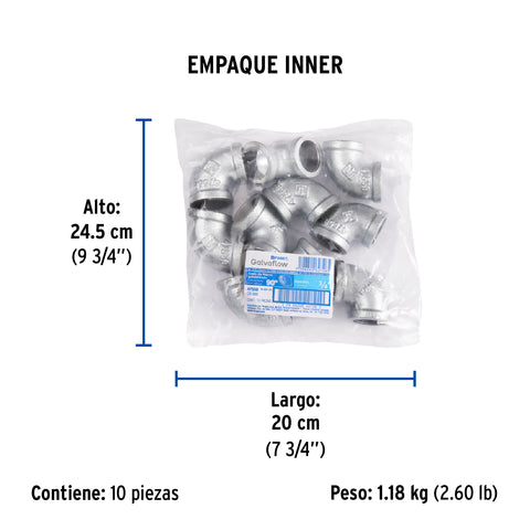 Codo 90° acero galvanizado de 3/4', FOSET | CG-502 | 47558
