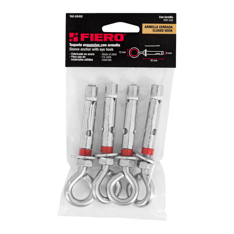 Bolsa con 4 taquetes expansivos 8x50 mm con armella cerrada | TAE-8X45C | 47560