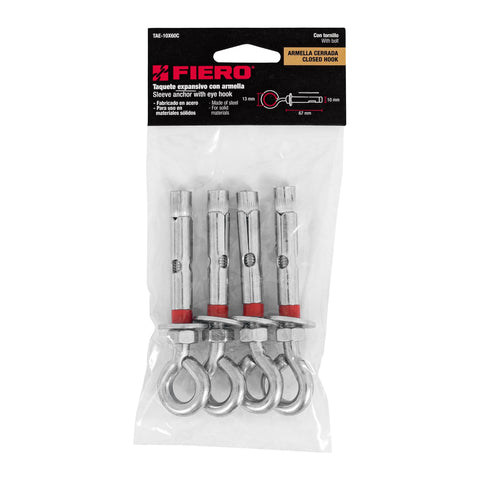 Bolsa con 4 taquetes expansivos 10x65 mm con armella cerrada | TAE-10X60C | 47561