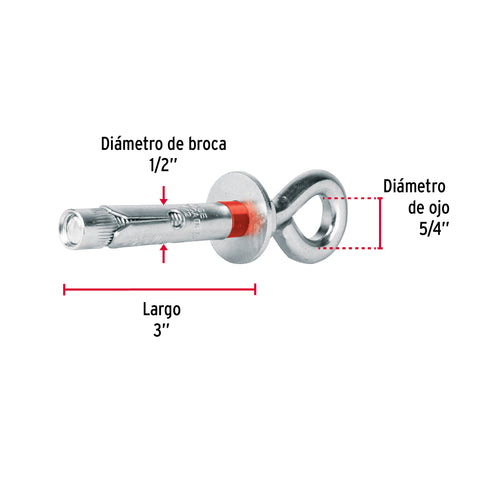 Bolsa con 2 taquetes expansivos 12x75 mm con armella cerrada | TAE-12X70C | 47562