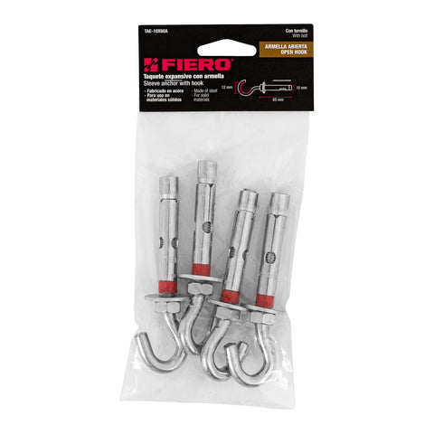 Bolsa con 4 taquetes expansivos 10x65 mm con armella abierta | TAE-10X60A | 47565