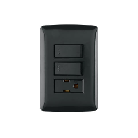 Placa armada contacto 2 interruptores,negro, línea Italiana | PA-APCO-I2N | 47592