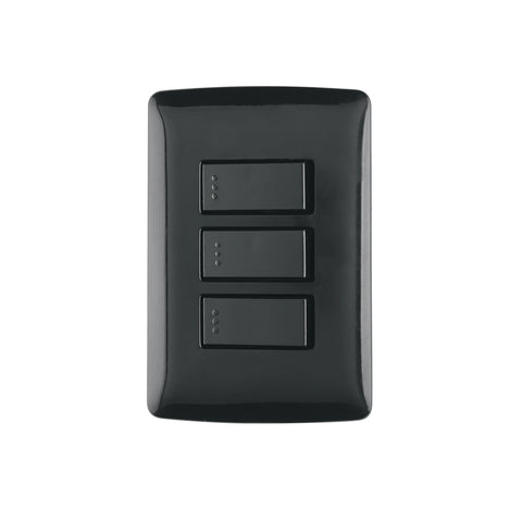 Placa armada 3 interruptores sencillos,negro, línea Italiana | PA-APTR-IN | 47595