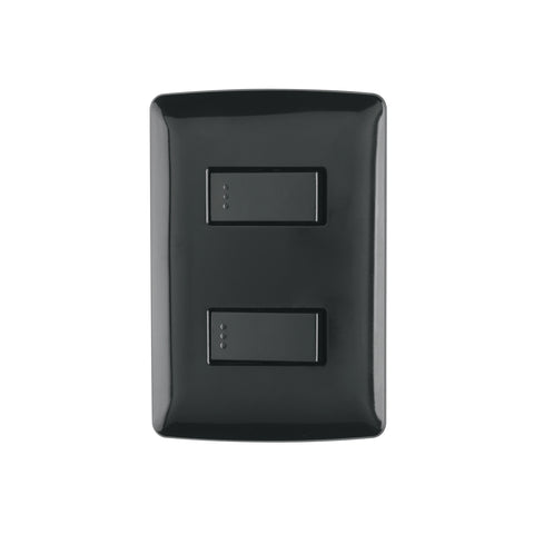 Placa armada, 2 interruptores sencillos,negro,línea Italiana | PA-APDO-IN | 47597