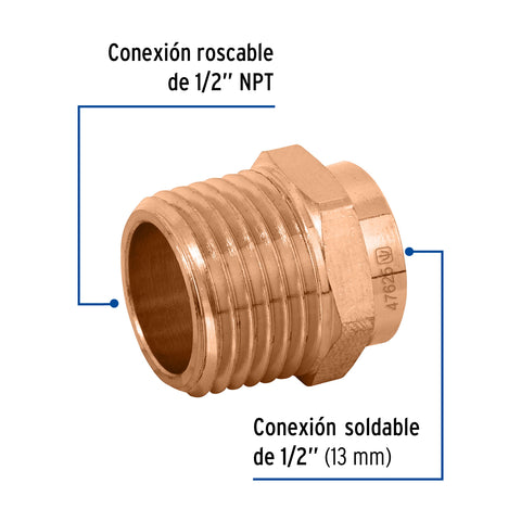 Conector de cobre de rosca exterior 1/2', FOSET BASIC | CC-611B | 47625