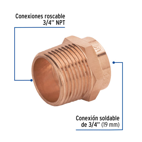 Conector de cobre de rosca exterior 3/4', FOSET BASIC | CC-612B | 47626