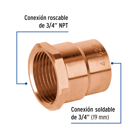 Conector de cobre de rosca interior 3/4', FOSET BASIC | CC-602B | 47629