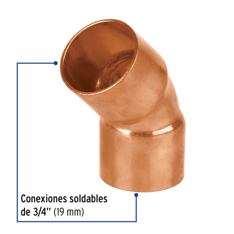 Codo 45° de cobre 3/4', FOSET BASIC | CC-862B | 47635