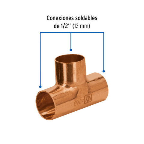 Tee sencilla de cobre 1/2', FOSET BASIC | CC-761B | 47637