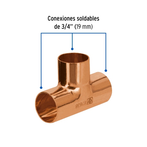 Tee sencilla de cobre 3/4', FOSET BASIC | CC-762B | 47638