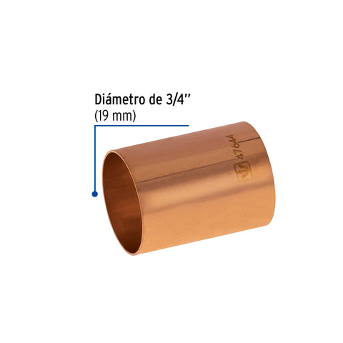 Cople de cobre 3/4', sin ranura, FOSET BASIC | CC-202B | 47644