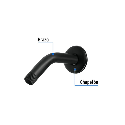 Brazo corto con chapetón para regadera, negro mate, AQUA | BCH-500M | 47647