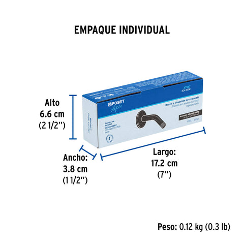 Brazo corto con chapetón para regadera, negro mate, AQUA | BCH-500M | 47647