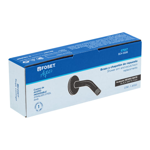 Brazo corto con chapetón para regadera, negro mate, AQUA | BCH-500M | 47647