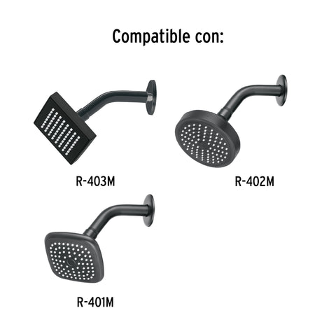 Brazo corto con chapetón para regadera, negro mate, AQUA | BCH-500M | 47647