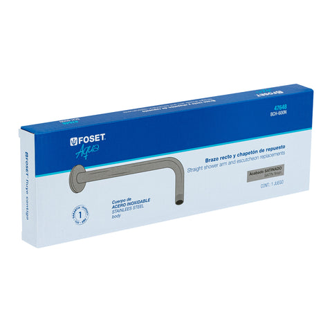 Brazo recto con chapetón para regadera, 30 cm, satín, FOSET | BCH-600N | 47648