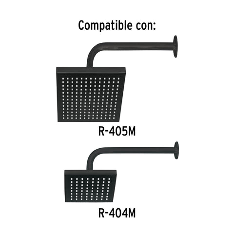Brazo recto con chapetón para regadera, 30 cm, negro mate | BCH-600M | 47649