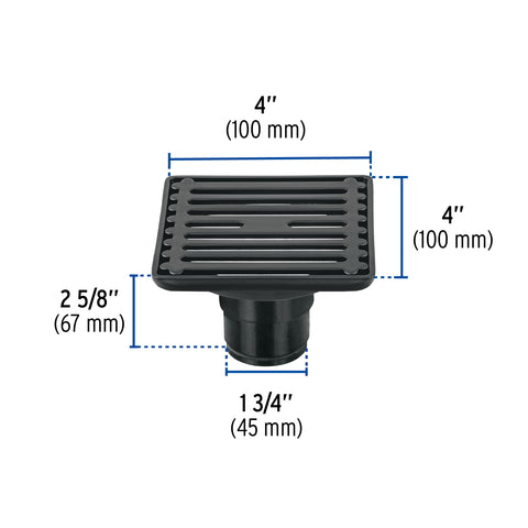 Resumidero cuadrado 4' x 4', acero inoxidable, negro, AQUA | RS-701M | 47650