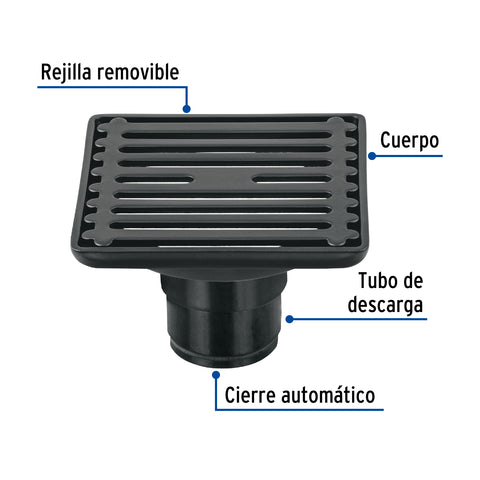 Resumidero cuadrado 4' x 4', acero inoxidable, negro, AQUA | RS-701M | 47650