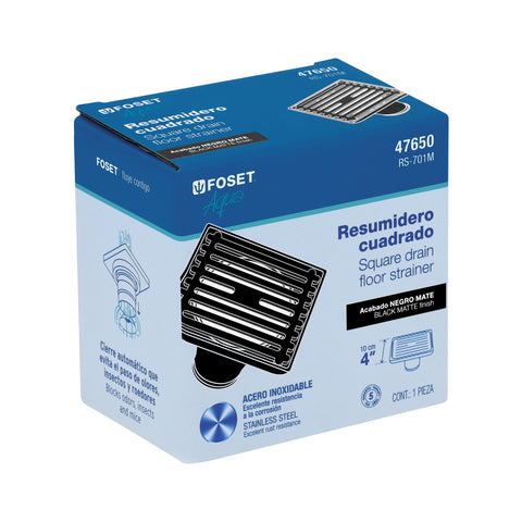 Resumidero cuadrado 4' x 4', acero inoxidable, negro, AQUA | RS-701M | 47650