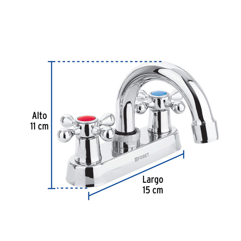 Mezcladora 4' para lavabo, cuello curvo, manerales cruceta | M-050E | 47681