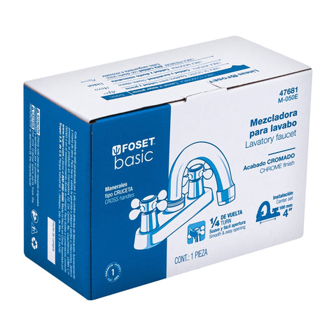 Mezcladora 4' para lavabo, cuello curvo, manerales cruceta | M-050E | 47681