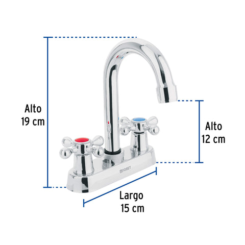 Mezcladora 4' para lavabo, cuello bar, manerales cruceta | M-060E | 47682