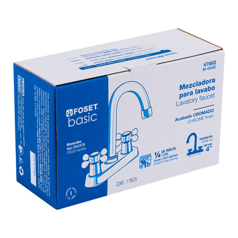 Mezcladora 4' para lavabo, cuello bar, manerales cruceta | M-060E | 47682