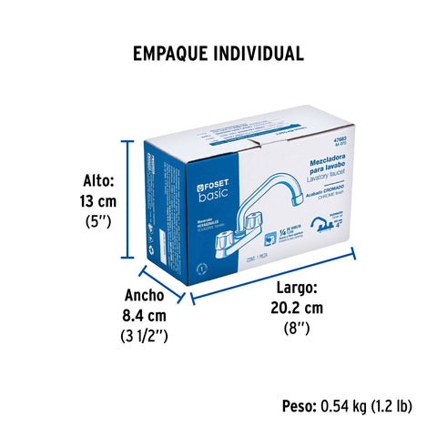 Mezcladora 4' para lavabo, tubular, cartucho cerámico | M-070 | 47683