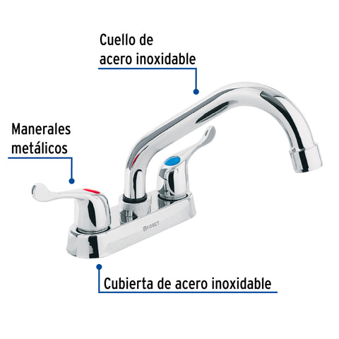 Mezcladora 4' para lavabo, tubular, manerales palanca | M-070P | 47686