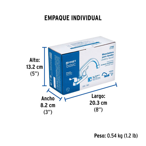 Mezcladora 4' para lavabo, tubular, manerales palanca | M-070P | 47686